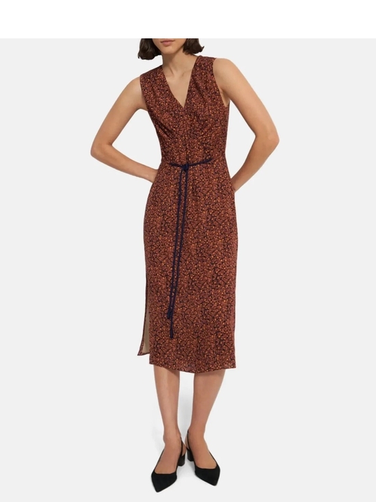 Theory Dresses & Skirts - Theory Rust Floral V-Neck Midi Dress with Tie Waist